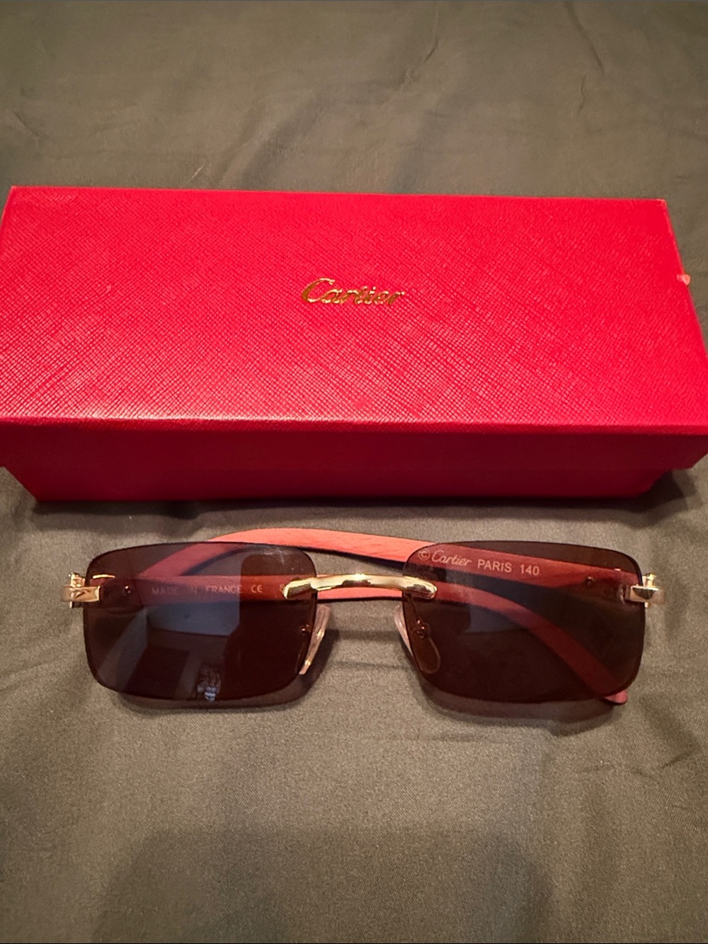 Cartier Rimless Sunglasses with Brown Lenses and Gold Frame
